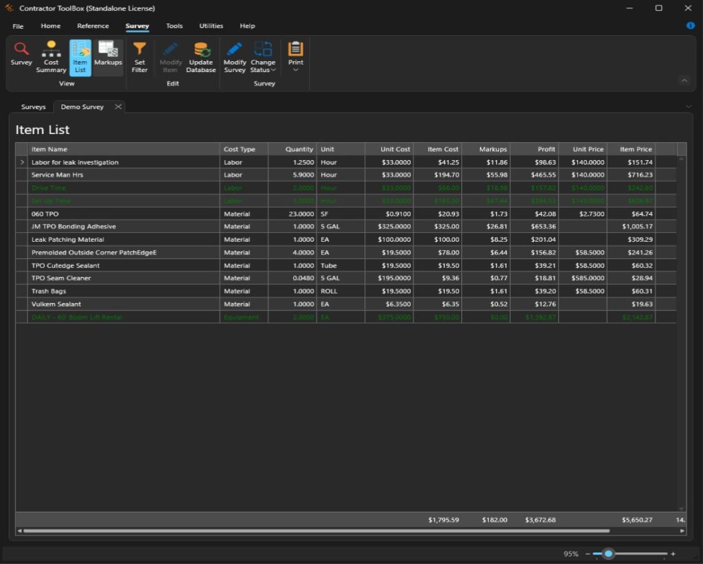 Contractor Toolbox Job Items