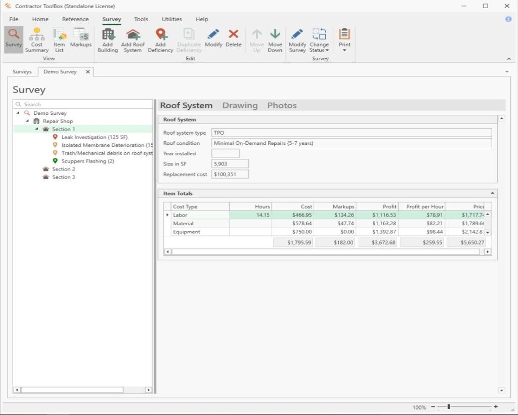 Contractor Toolbox Survey Screen